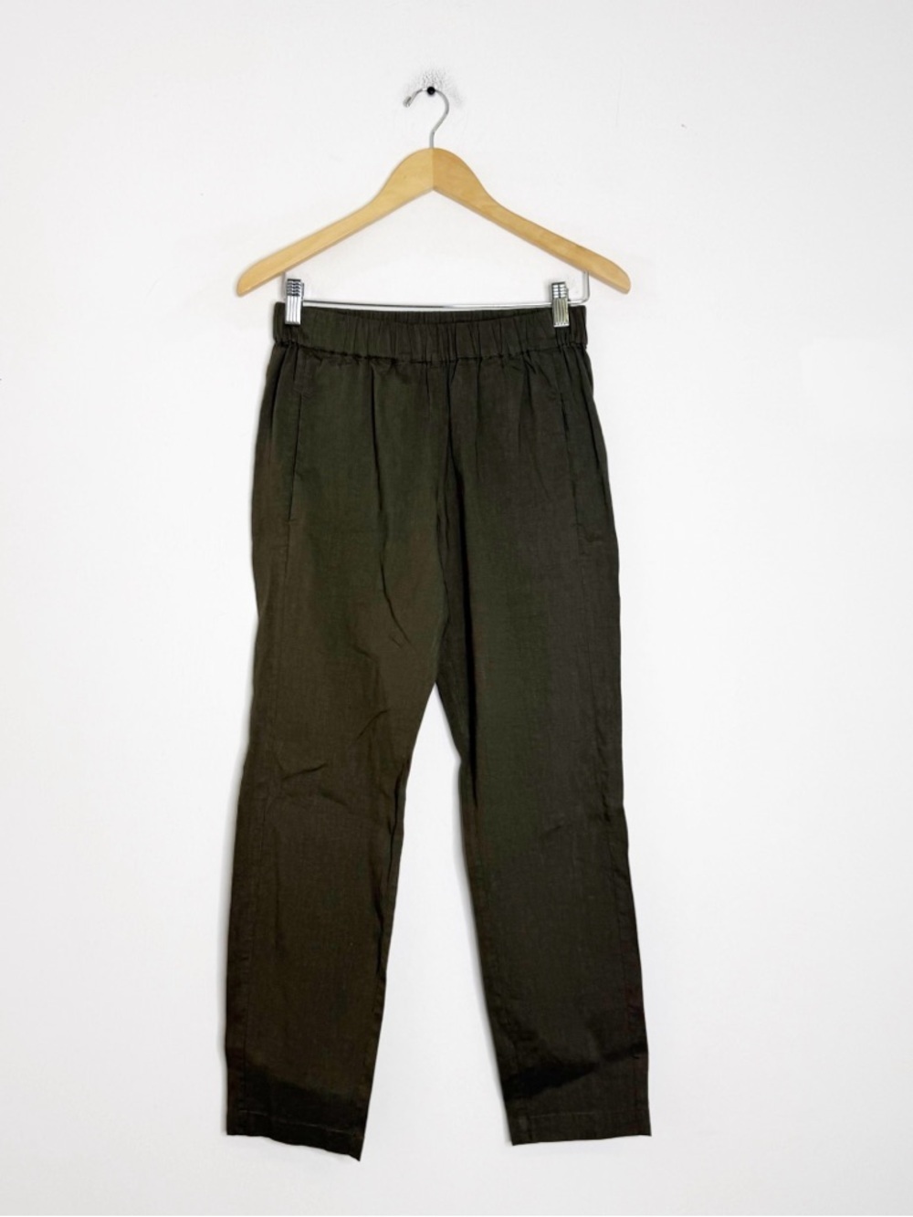 Theory Korene Pants Green Linen Blend Pull On Straight Leg Small